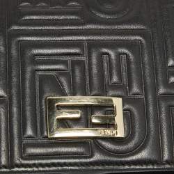 Pre Owned Fendi Black Embossed Leather Wallet On Chain