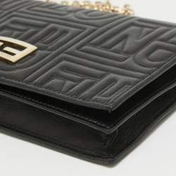 Pre Owned Fendi Black Embossed Leather Wallet On Chain