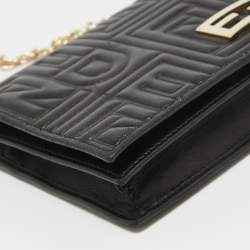 Pre Owned Fendi Black Embossed Leather Wallet On Chain