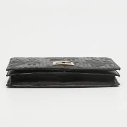 Pre Owned Fendi Black Embossed Leather Wallet On Chain