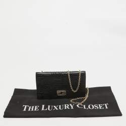 Pre Owned Fendi Black Embossed Leather Wallet On Chain