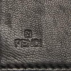 Pre Owned Fendi Black Embossed Leather Wallet On Chain