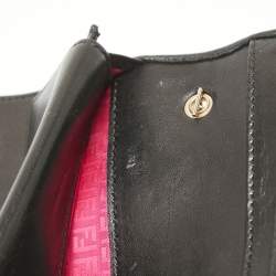 Pre Owned Fendi Black Embossed Leather Wallet On Chain