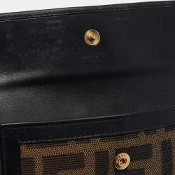 Pre Owned Fendi Black/Tobacco Zucca Canvas and Leather French Wallet
