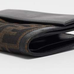 Pre Owned Fendi Black/Tobacco Zucca Canvas and Leather French Wallet