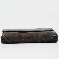 Pre Owned Fendi Black/Tobacco Zucca Canvas and Leather French Wallet