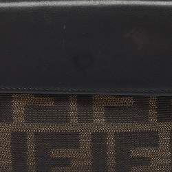 Pre Owned Fendi Black/Tobacco Zucca Canvas and Leather French Wallet