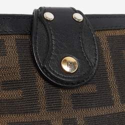 Pre Owned Fendi Black/Tobacco Zucca Canvas and Leather French Wallet
