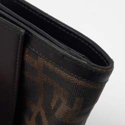Pre Owned Fendi Black/Tobacco Zucca Canvas and Leather French Wallet