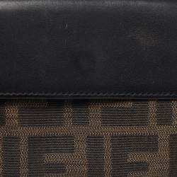 Pre Owned Fendi Black/Tobacco Zucca Canvas and Leather French Wallet