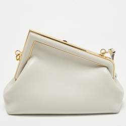 Fendi Grey Leather Small Fendi First Clutch