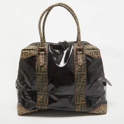 Fendi Black/Beige Coated Fabric Large Mixed Media Satchel