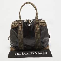 Fendi Black/Beige Coated Fabric Large Mixed Media Satchel