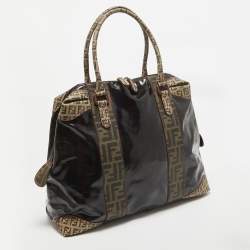 Fendi Black/Beige Coated Fabric Large Mixed Media Satchel