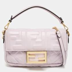 Fendi Lavender FF Logo Embossed Leather Mini Baguette Bag