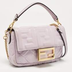 Fendi Lavender FF Logo Embossed Leather Mini Baguette Bag