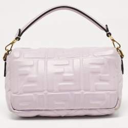 Fendi Lavender FF Logo Embossed Leather Mini Baguette Bag