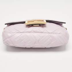 Fendi Lavender FF Logo Embossed Leather Mini Baguette Bag