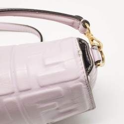 Fendi Lavender FF Logo Embossed Leather Mini Baguette Bag