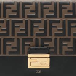 Pre Owned Fendi Black/Brown FF Embossed Leather Kan U Top Handle Bag