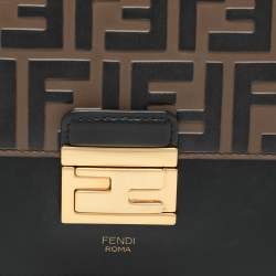 Pre Owned Fendi Black/Brown FF Embossed Leather Kan U Top Handle Bag