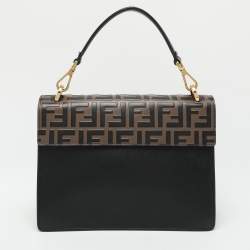 Pre Owned Fendi Black/Brown FF Embossed Leather Kan U Top Handle Bag