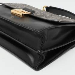 Pre Owned Fendi Black/Brown FF Embossed Leather Kan U Top Handle Bag