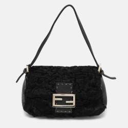Pre Owned Fendi Black Fur and Leather Mama Baguette Shoulder Bag