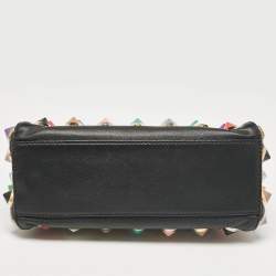 Fendi Black Leather Multicolor Studs Mini Peekaboo Top Handle Bag