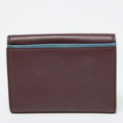 Pre Owned Fendi Burgundy Leather Peekaboo Trifold Wallet