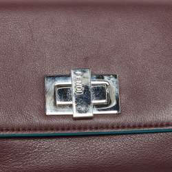 Pre Owned Fendi Burgundy Leather Peekaboo Trifold Wallet