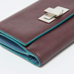 Pre Owned Fendi Burgundy Leather Peekaboo Trifold Wallet
