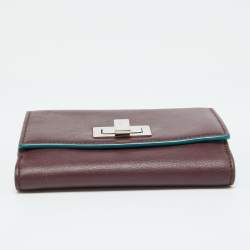 Pre Owned Fendi Burgundy Leather Peekaboo Trifold Wallet