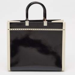 Fendi Black/Off White Canvas and Patent Leather Medium Sunshine Shopper Tote