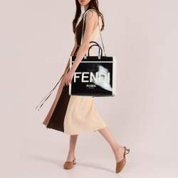 Fendi Black/Off White Canvas and Patent Leather Medium Sunshine Shopper Tote