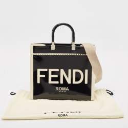 Fendi Black/Off White Canvas and Patent Leather Medium Sunshine Shopper Tote