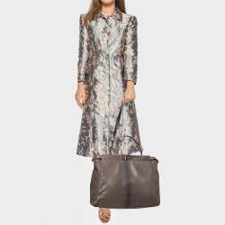 Fendi Grey Leather Large Peekaboo Top Handle Bag