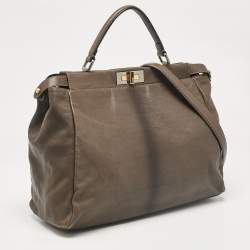 Fendi Grey Leather Large Peekaboo Top Handle Bag