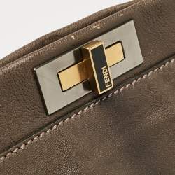 Fendi Grey Leather Large Peekaboo Top Handle Bag