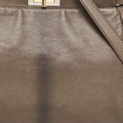Fendi Grey Leather Large Peekaboo Top Handle Bag