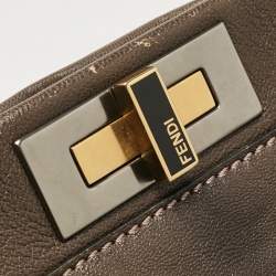 Fendi Grey Leather Large Peekaboo Top Handle Bag