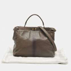 Fendi Grey Leather Large Peekaboo Top Handle Bag