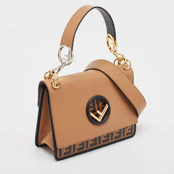 Pre Owned Fendi Brown/Black Zucca Embossed Leather Kan I F Top Handle Bag