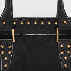 Fendi Black Canvas and Leather Selleria Embellished Satchel