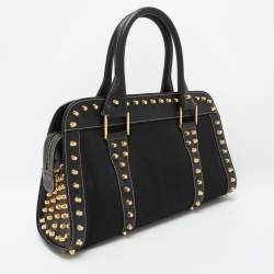 Fendi Black Canvas and Leather Selleria Embellished Satchel