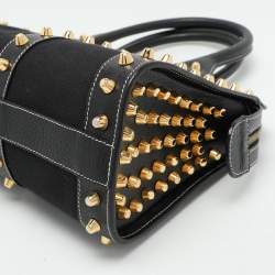 Fendi Black Canvas and Leather Selleria Embellished Satchel