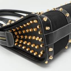 Fendi Black Canvas and Leather Selleria Embellished Satchel