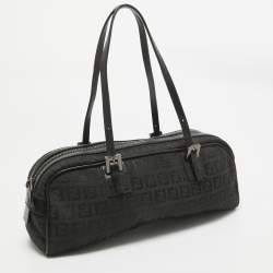 Fendi Black Zuchinno Fabric and Leather Zip Satchel