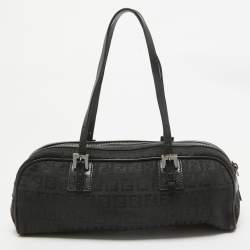 Fendi Black Zuchinno Fabric and Leather Zip Satchel
