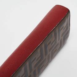 Fendi Red/Brown Zucca Leather F is Fendi Continental Wallet